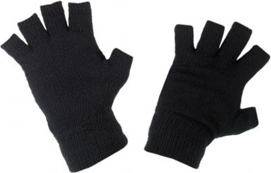 Zwarte gebreide vingerloze handschoenen, een set van twee.