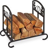 Relaxdays brandhoutrek binnen - houtopslag staal - brandhout opslag - haardhoutrek metaal