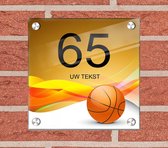 Huisnummer naambord plexiglas 20x20x0,5cm Basketbal design- met naam bedrukken Huisnummerbordjes, Naambordje voordeur, naamplaatje voordeur, huisnummer bord, huisnummer borden