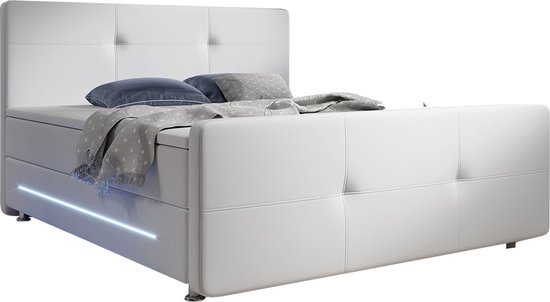 Boxspringbed Oakland - 140 x 200 cm - Wit - LED Verlichting