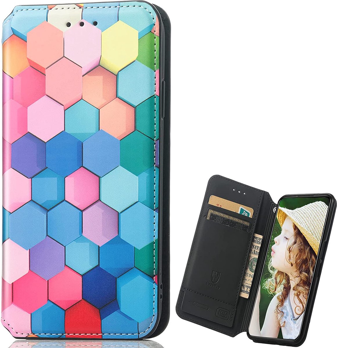 Luxe PU Lederen Wallet Case + PMMA Screenprotector voor Galaxy A41 _ kleurrijke Honingraat