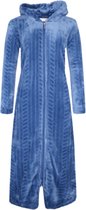 Dames badjas fleece extra lang rits met zakken en capuchon L donkerblauw