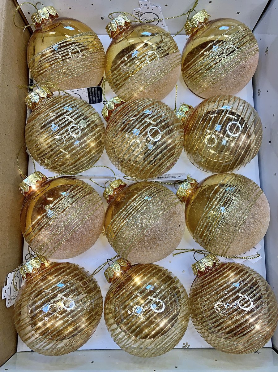 S&L Luxe Christmas Gifts kerstballenset met glitters - 12stuks - 8cm - onbreekbaar - kerstversiering - kerstballen