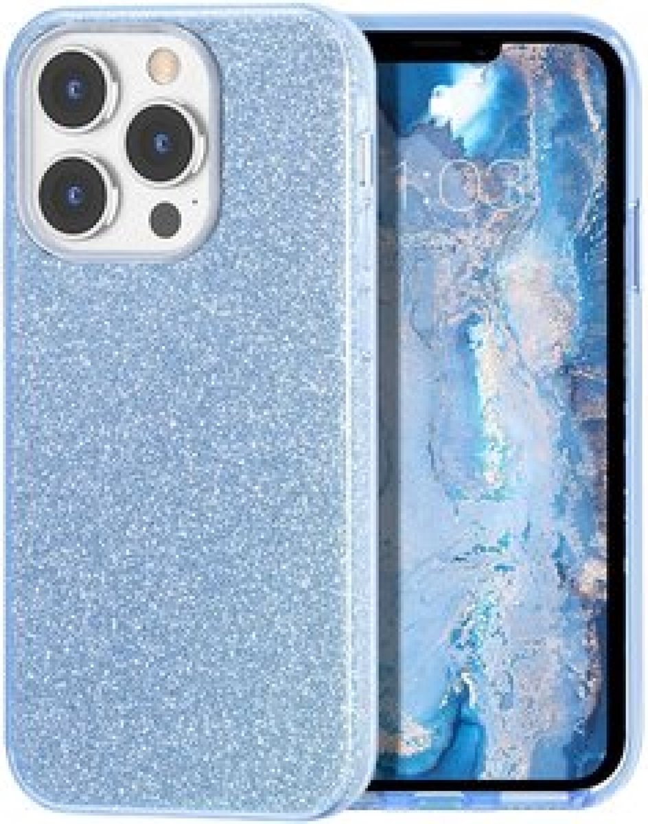 iphone 13 Pro Max | siliconen | Glitter | Blauw | backcover