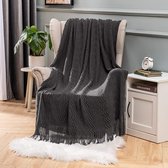 Gooi deken voor sofa stoel bed bank cover slaapkamer gebreid met franjes kwasten sjaal solide gezellige getextureerde warme luxe decoratieve MIULEE 50x60 inch grijs