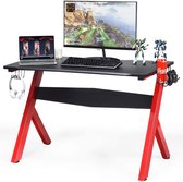 LUXGOODS Gaming bureau, ergonomische racing computer bureau, E-sport gamingtafel met beker & hoofdtelefoon houder en muismat, gamer werkstation, koolstofvezel oppervlak en R-vorm stalen frame