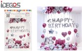 IDEGOS Ballonnen set - 68 stuks - Happy Birthday ballonnen - Roze/Zilver - Folieballon - Sterren ballonnen - Ronde Ballonnen - Hartjes Ballonnen - Feestversiering decoratie - Kinderfeestje - Verjaardag - Tekst