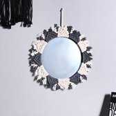 Handgemaakt Macramé Spiegel | Hoogwaardige kwaliteit | Wandspiegel | Wit/Grijs