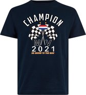 Kids T-shirt navy Champion MV 2021 | race supporter fan shirt | Formule 1 fan kleding | Max Verstappen / Red Bull racing supporter | wereldkampioen / kampioen | racing souvenir | maat 128