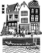 Poster- elles - Amsterdam - grachtenpanden - graffiti - tekening - 30x40 cm - zwart wit