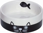 Nobby - Voerbak Kat - Katten Voerbak - Drinkbak Kat - Keramisch - Zwart / Wit - 12 cm