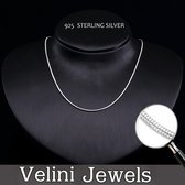 Velini jewels-1mm breed Slang halsketting-925 Zilver Ketting- 45 cm met 5cm verlengstuk- Anker sluiting