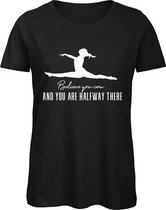 Sparkle&Dream - T-Shirt \'Believe you can\' Zwart - maat XS - voor turnen en gymnastiek