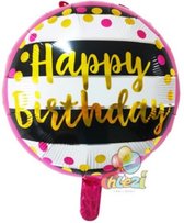 Folieballon gestreept - Happy birthday - Rond - Zwart wit - Verjaardag - Feest- Versiering - 45 cm