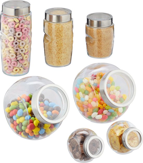 voorraadpotten 7 stuks - 1.5 l - 1 l - 800 ml - 600 ml - 200 ml - doorzichtig