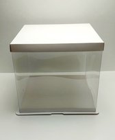 4 x Wit Transparante Taartdoos Vierkant  26 cm x 26 cm x 24 cm | (l x b x h) | Verjaardag| Feest|