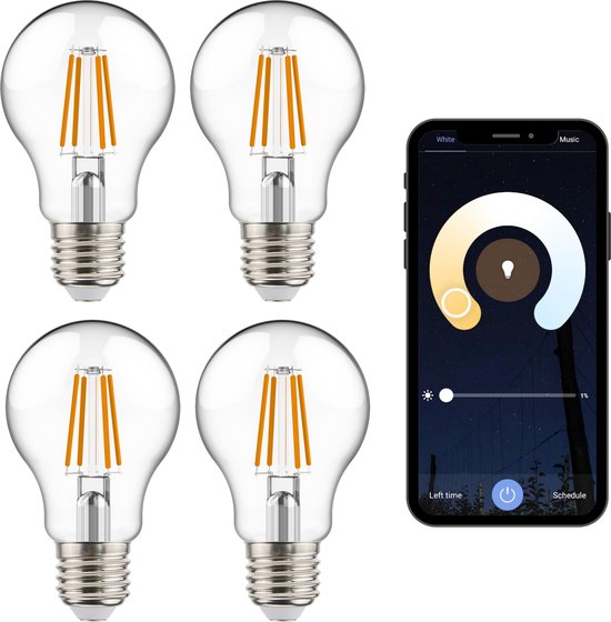 IDINIO Dimbare Smart lamp E27 met app - Filament Warm wit licht - 4 x WIFI  lamp | bol.com