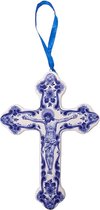 Heinen Delfts Blauw | Kerstornament | Kruis met Jezus afbeelding | souvenir