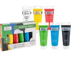 Nassau Fine Art Acrylverf set - Primaire kleuren - 6 tubes van 120 ml voor schilderen en hobby's