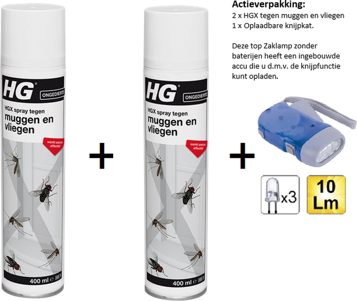HGX spray tegen muggen en vliegen - 2 stuks + Zaklamp/Knijpkat