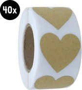 40x Sluitsticker Hart | Kraft | 25 mm | Sluitzegel Hartje | Sluitsticker | Chique inpakken | Traktatie - Verjaardag - Feest | Trouwkaart | Geboortekaart