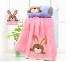 Baby deken, wikkeldeken  voor in de wieg/kinderwagen/Maxi Cosi of als omslagdoek roze 100x75 met konijn