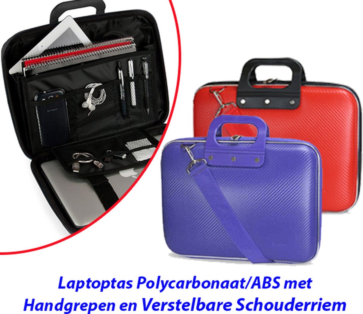 Laptoptas Polycarbonaat/ABS met Handgrepen en Verstelbare Schouderriem in Rood
