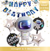 Ruimtevaart Feestversiering inclusief Slinger + 5 Ballonnen - Ruimte - Space - Raket - Astronaut - Slinger - Ballonnen - Galaxy - Happy Birthday Slinger + Astronaut Rocket Balloon - Space - Planeten - Versiering - Galaxy thema * Snoes