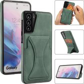 Samsung Galaxy S21 Plus Lederen Hoesje | Back Cover Telefoonhoesje | Pasjeshouder | Groen
