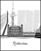 Poster Rotterdam - Zwart Wit - Skyline - Stadsgezicht - Erasmus Toren - 50x40