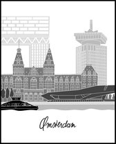 Poster Amsterdam Zwart Wit - Skyline - Stadsgezicht - Eye - Station 50x40