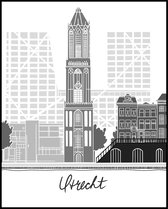 Poster Utrecht Zwart Wit - Skyline - Stadsgezicht - De Dom - 50x40 cm