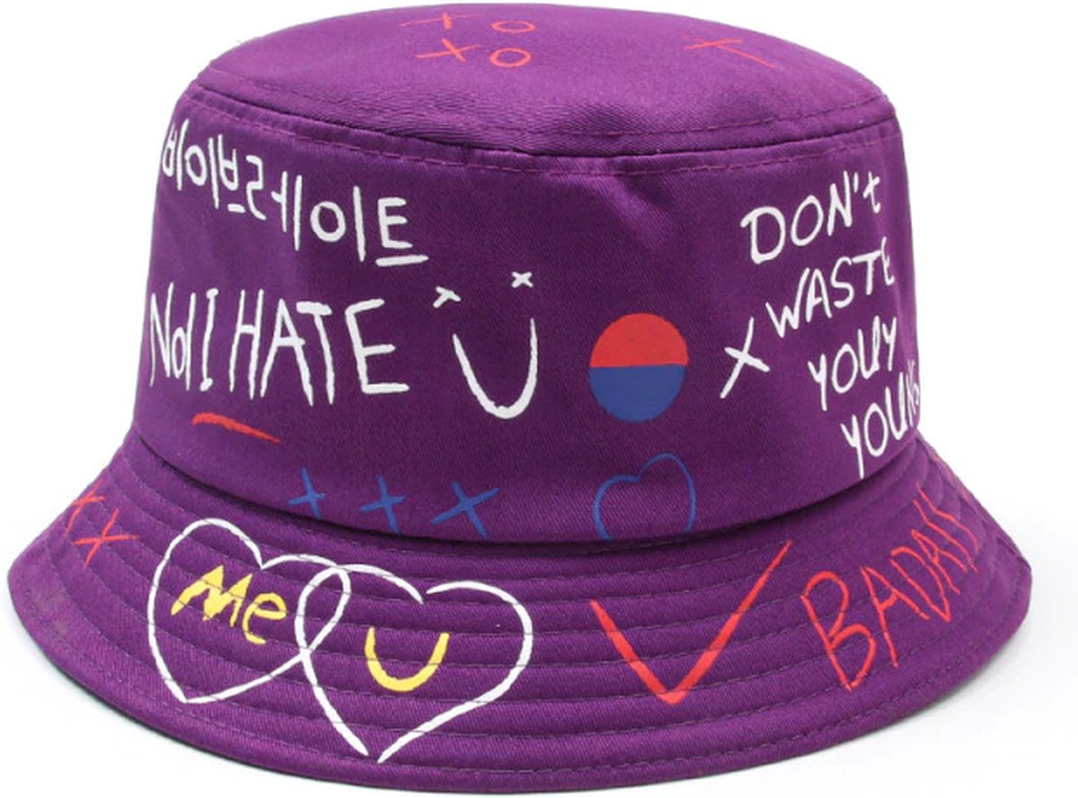 "Kerst + Cadeau" Bucket Hat Heren Bucket Hat Dames Paars Visserhoedje Heren