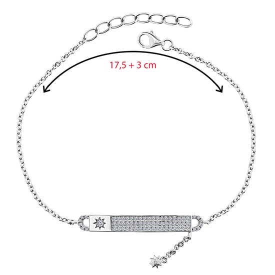 Juwelier Emo - Plaatarmband Zilver met Zirkonia stenen – Zilver 925 – 17.5 + 3 CM