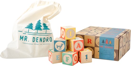 Mr. Dendro – Houten Blokken ABC met opbergzak - Nederlands alfabet - houten speelgoed 2 jaar