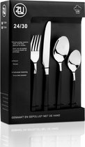 LuZana Bestek set zilver - 30-delig bestek - 6 persoons - Luxe bestek set - Zilver/zwart