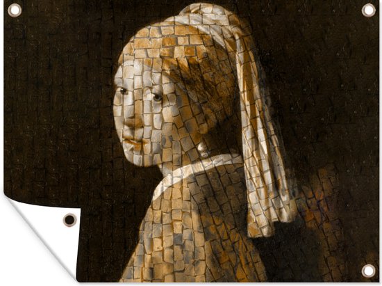 Tuinschilderij Meisje met de parel - Schilderij - Mozaïek - 80x60 cm