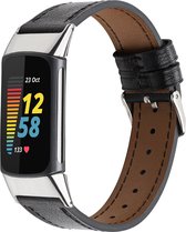 Bandje leer klassiek zwart geschikt voor Fitbit Charge 5