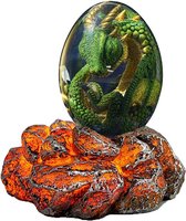 Artick Draken Ei - Beeld - Woonkamer en Slaapkamer Decoratie - Sier Eieren - Kunst - Fantasie - Kristal - met Rotsen - Groen