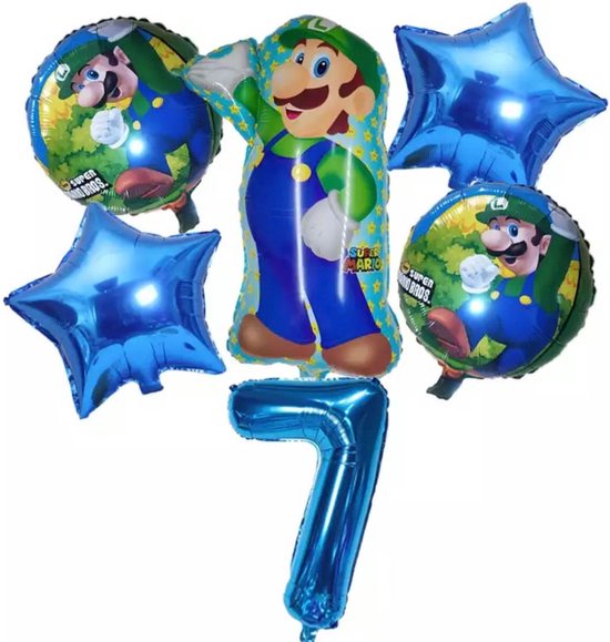 Super Mario Ballon Set Cartoons Folie Ballon Verjaardag Partij Decoratie Kinderen Speelgoed Set 6 delig Nummer 7