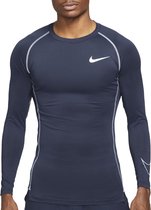 Nike Pro Dri-FIT Longsleeve Shirt Sportshirt - Maat S  - Mannen - donker blauw - wit
