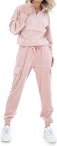 Dames huispak/vrijetijdspak velours half rits met zakken M 38-40 roze