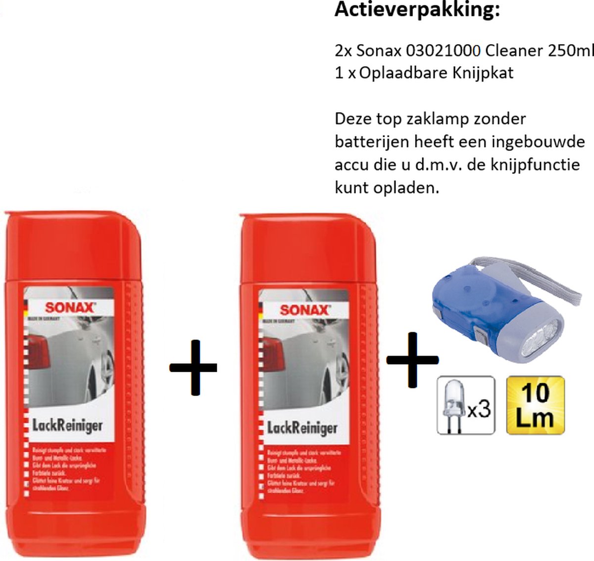 SONAX Cleaner 250ml - 2stuks + Zaklamp/Knijpkat