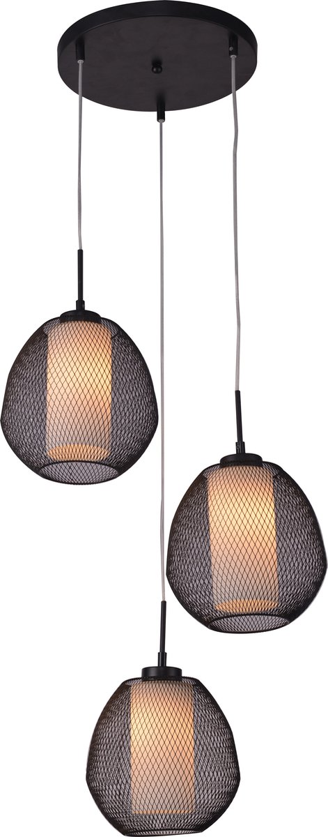 LUNKI pendel 3xE27 zwart/wit glas diam 22cm