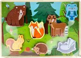 Houten Puzzel - Bos Dieren - Multicolor - Hout - Vorm Puzzel - 30 x 22 cm - 7 Stukjes - 10+ Maanden