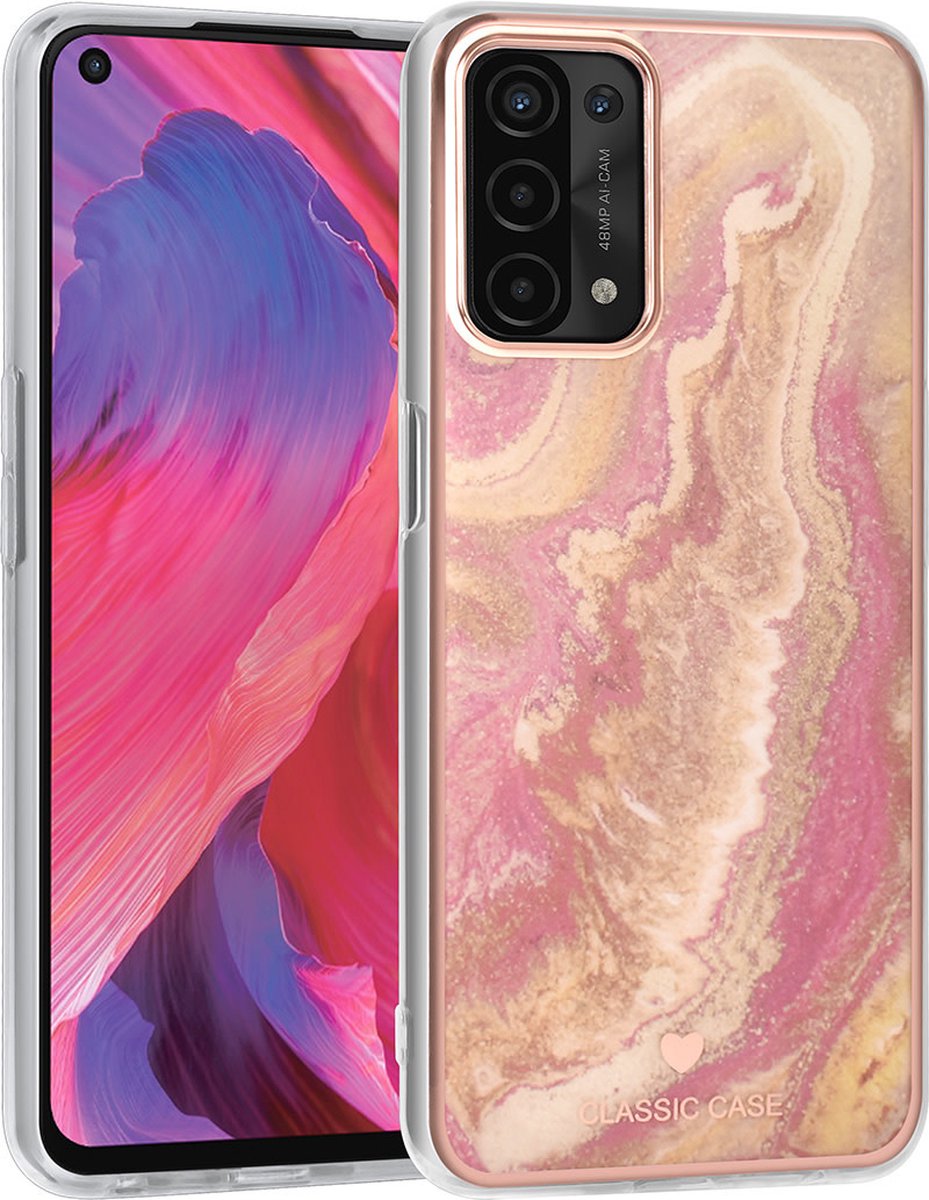 UNIQ Classic Case Oppo A54 5G & A74 5G TPU Backcover hoesje - Marble Pink