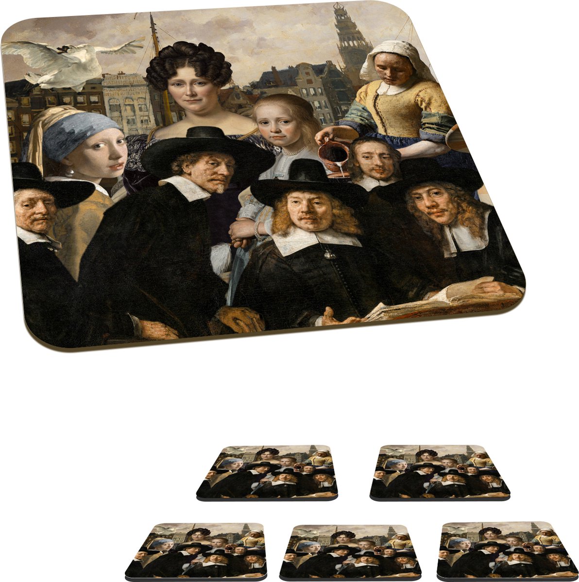 Onderzetters voor glazen - Kunst - Oude meesters - Collage - 10x10 cm - Glasonderzetters - 6 stuks