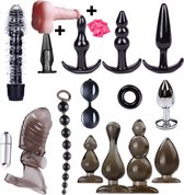 ♛Queen-Toys® Anale set - Buttplug - Buttplug 18 delen - Met vibratie – penissleeve  - Prostaat vibrator - Anaal vibrator - Waterproof - Anaal speeltje – Inclusief anaal glijmiddel + extra pen