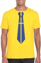 Geel t-shirt met Zweden vlag stropdas heren L