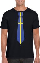 Zwart t-shirt met Zweden vlag stropdas heren L